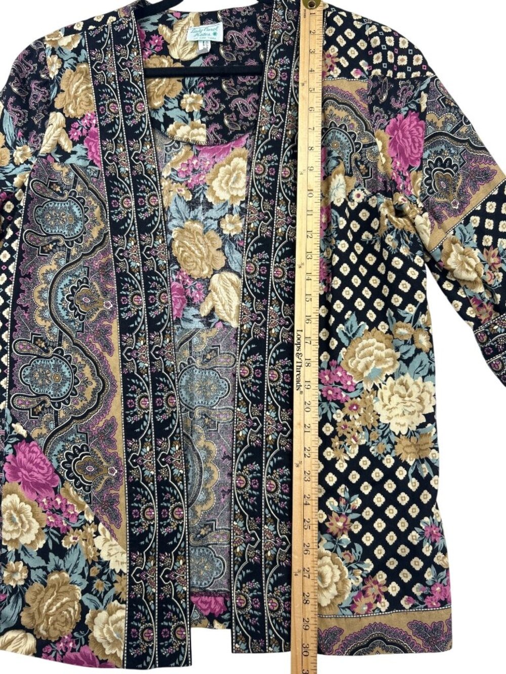 Lady Carol Petite Vtg Open Front Cardigan Women's M Floral Paisley Boho Eclectic - Picture 8 of 10